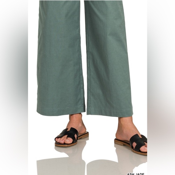 NWT Zenana Woven Stretchy Knot Tie Green Overalls - Picture 5 of 6